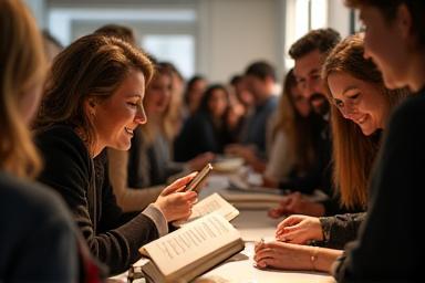 Image related to an author event, showing people at a book signing